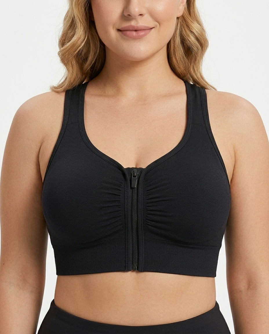 Celeste Ultimate High Impact Sports Bra Black Front Zip Detail