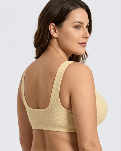 Celia Ribbed Front Hook Support Bra Nude U Back Detail