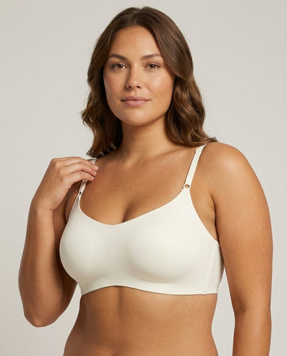 Clara Smooth Scoop Wirefree Bra Ivory Side Strap Detail