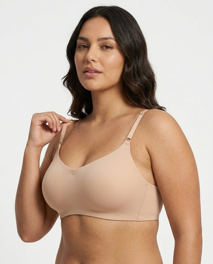 Clara Smooth Scoop Wirefree Bra Nude Side Strap Detail