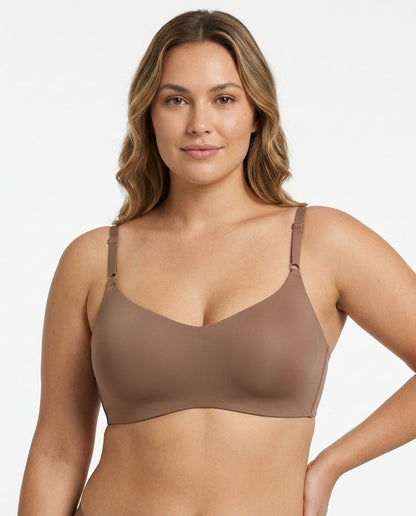 Clara Smooth Scoop Wirefree Bra Taupe Model Front
