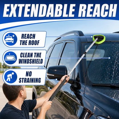 Extendable telescopic pole reaches across the whole car
