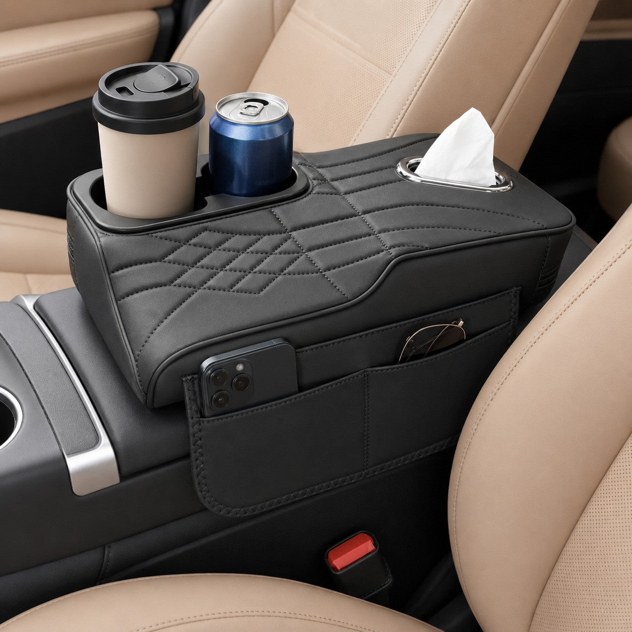 Dual cup holders keeping drinks secure in the car