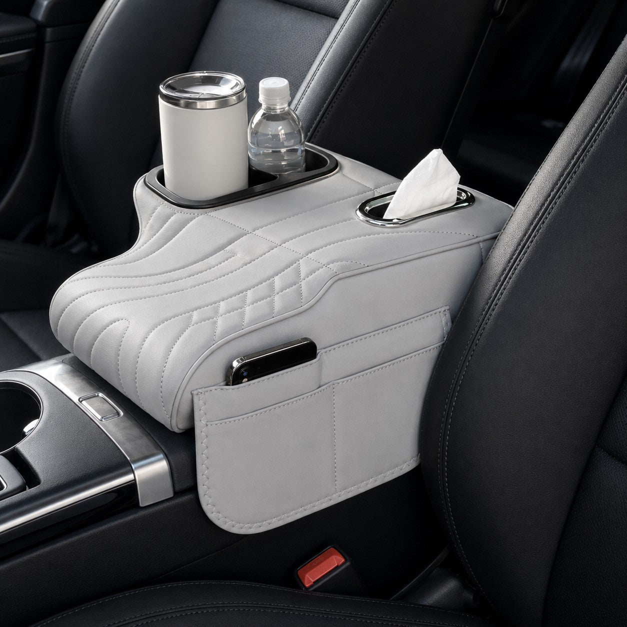 Grey CloudRest armrest organizer fitted in a car console