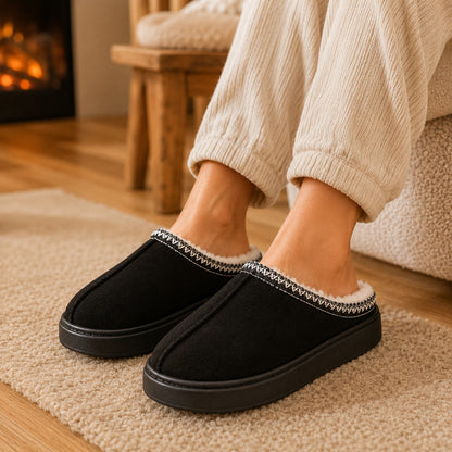 Black memory foam suede slippers
