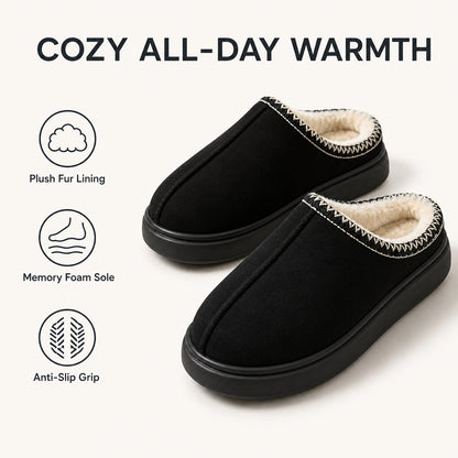 Cozy all-day warmth: plush lining, memory foam sole, anti-slip grip