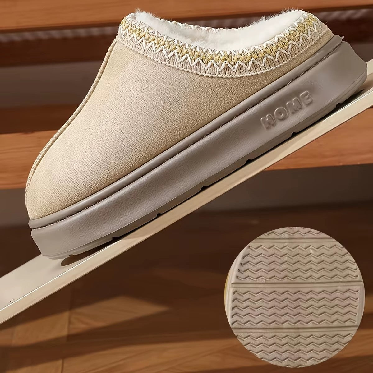 Cream memory foam suede slippers