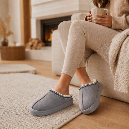 Grey slippers worn lifestyle