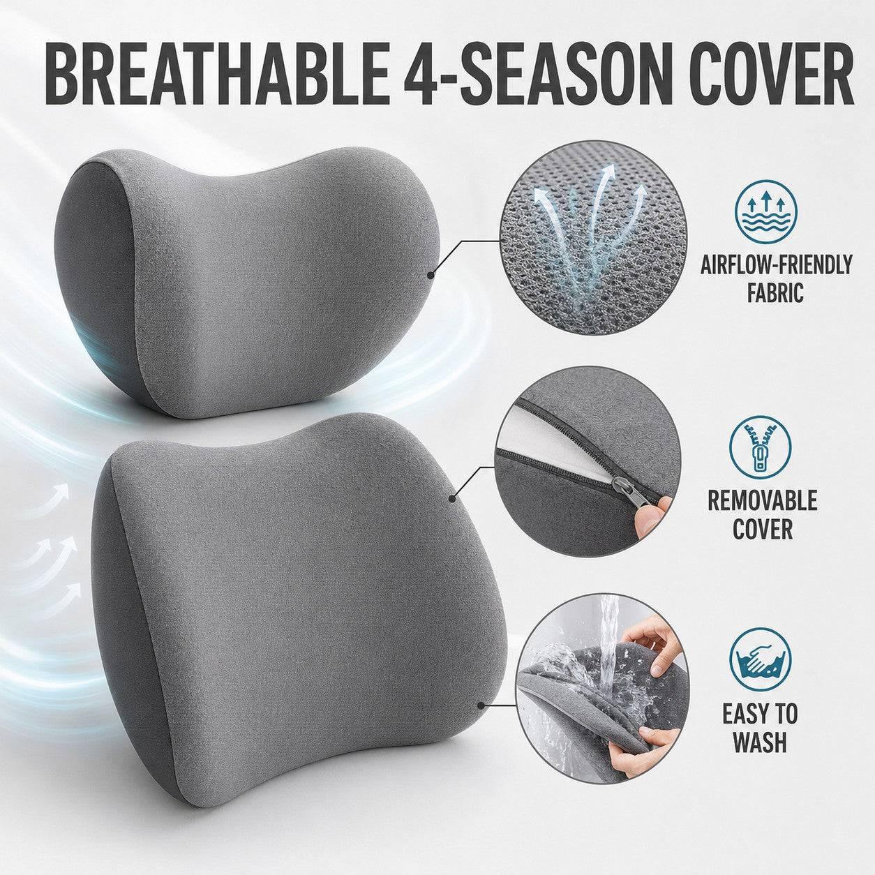 Breathable 4-season cover with airflow fabric and removable washable cover