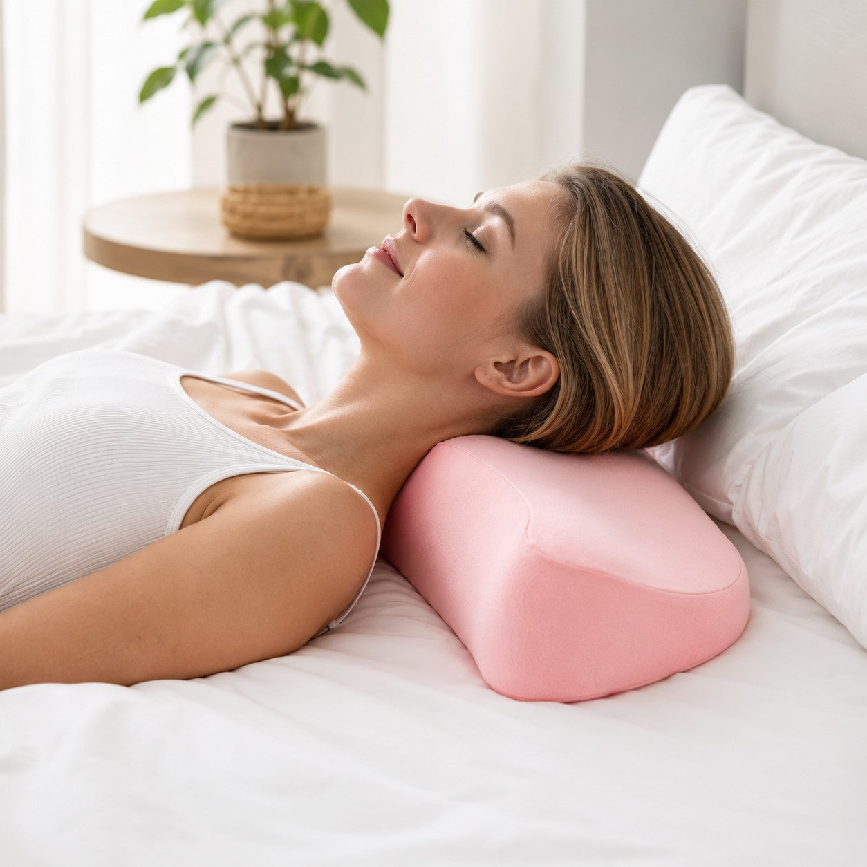 Pink cervical pillow lifestyle