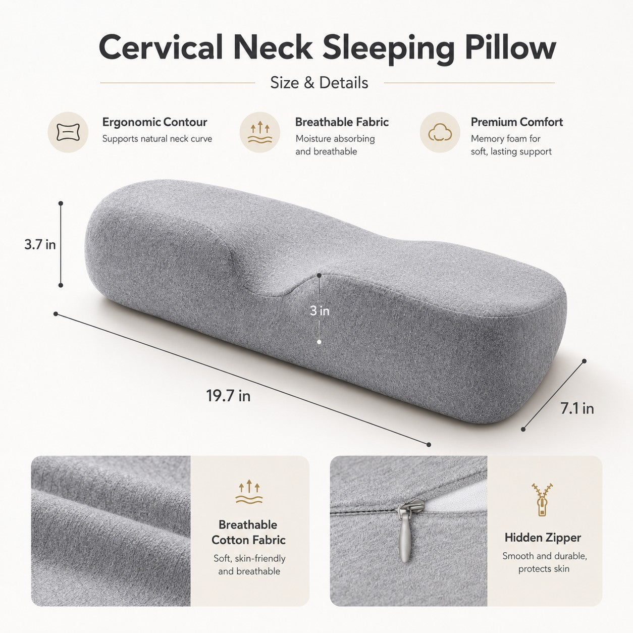Cervical pillow size and details
