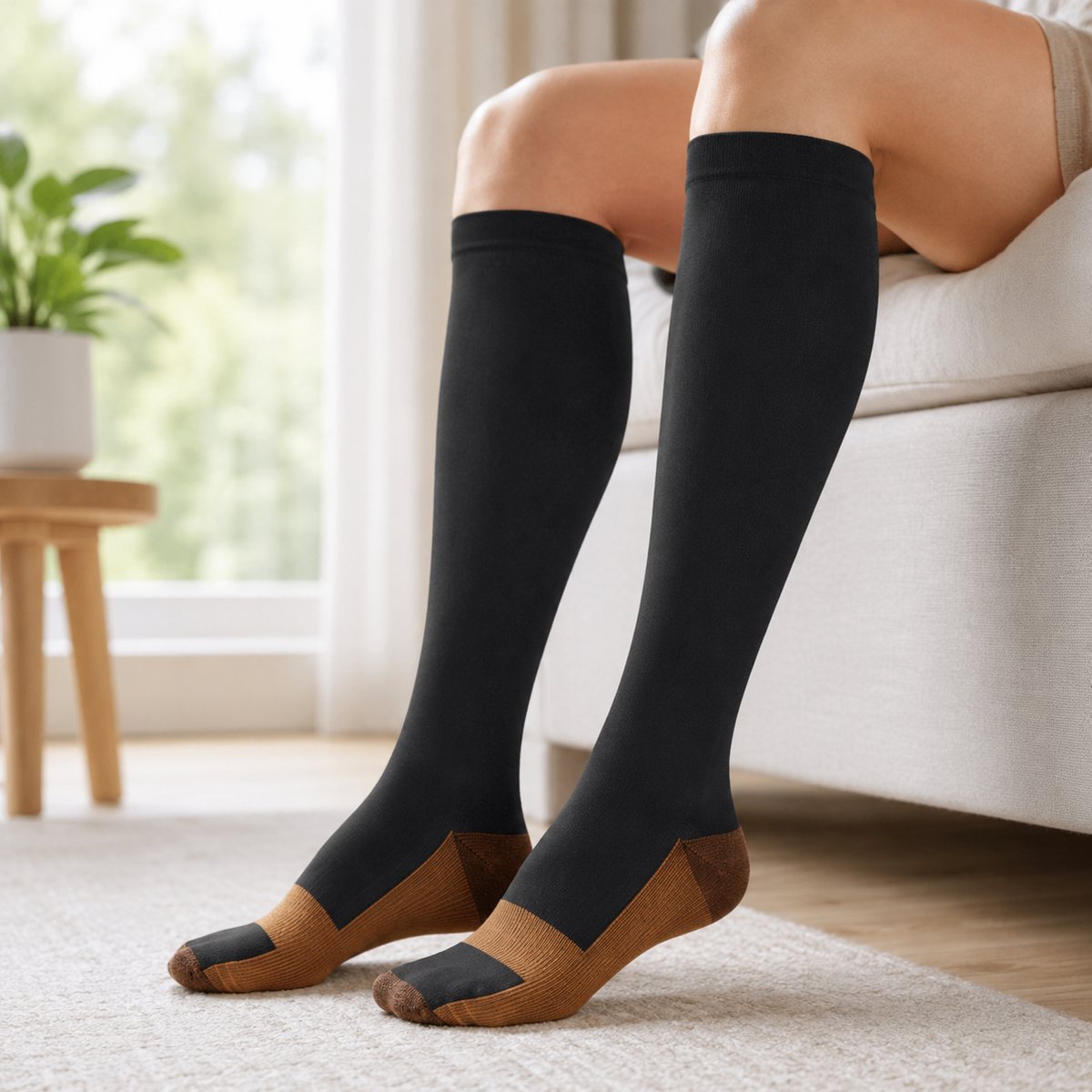Copper Compression Socks worn - Black