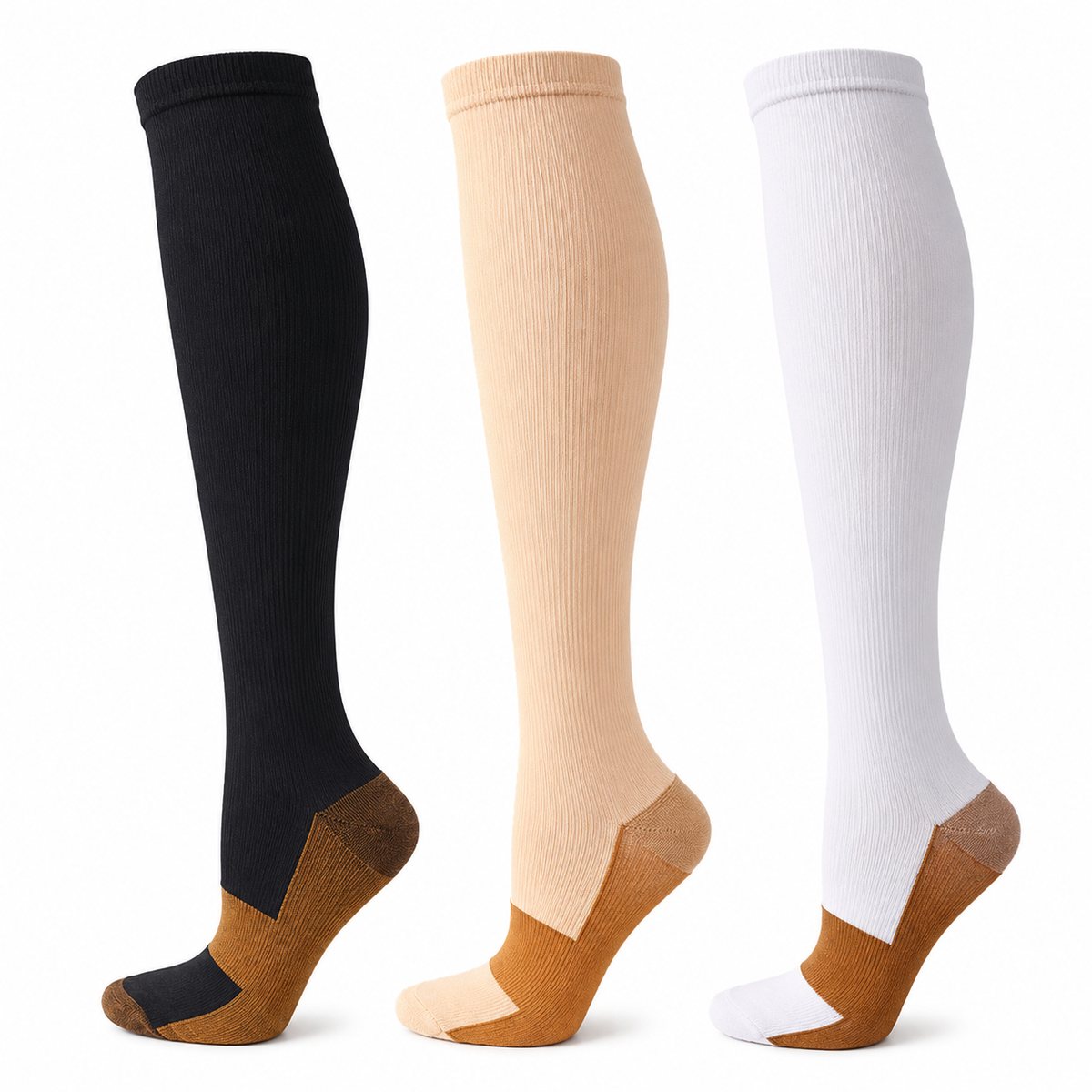 Copper Compression Socks - Black Nude White