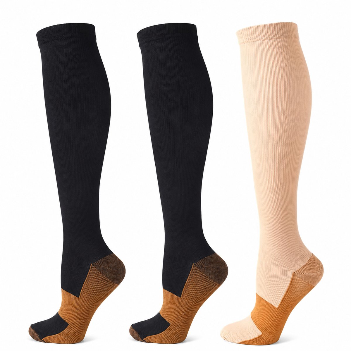 Copper Compression Socks - Black and Nude