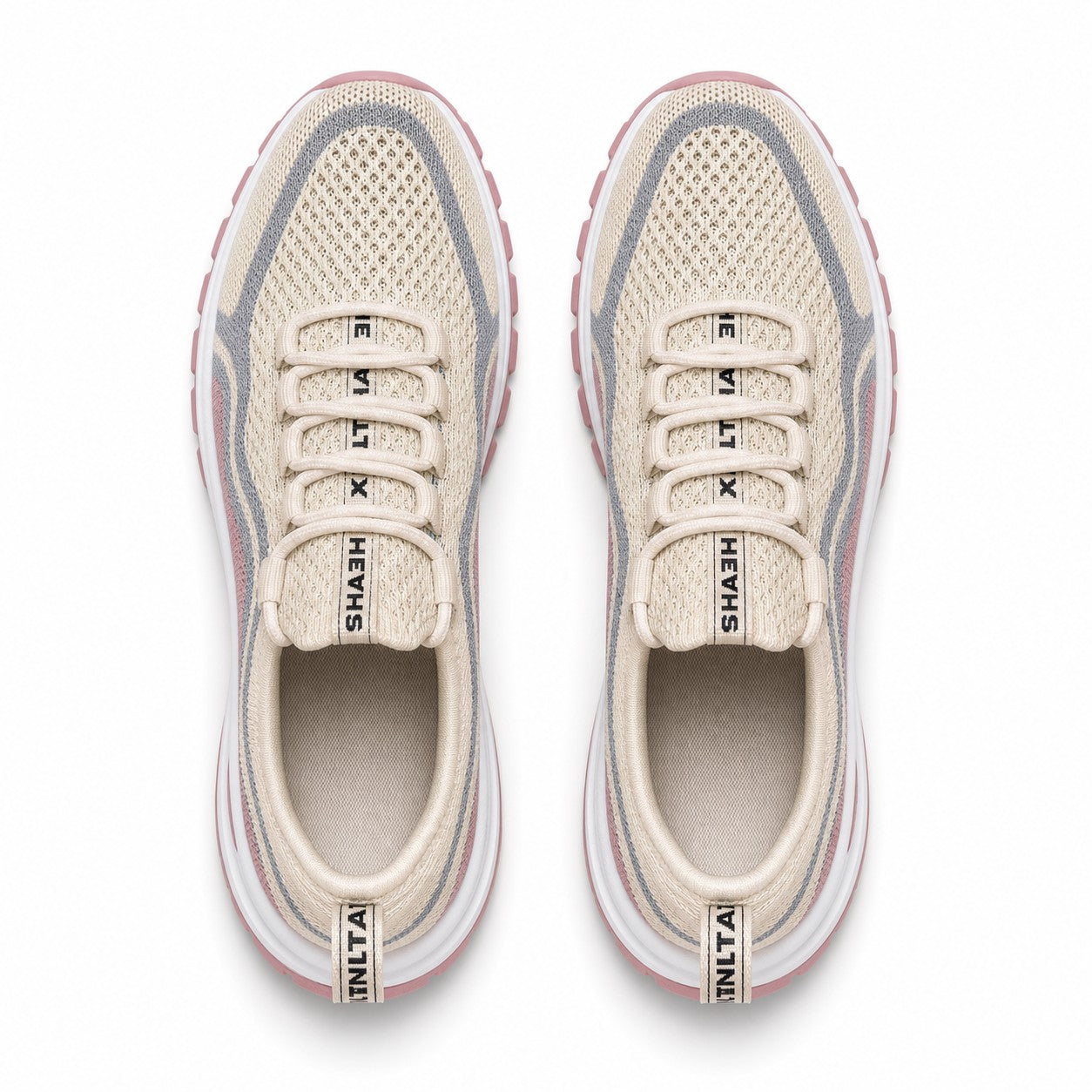 Cora Supportive Lace Up Walking Shoes For Women Beige Blush Pink Top Down Detail