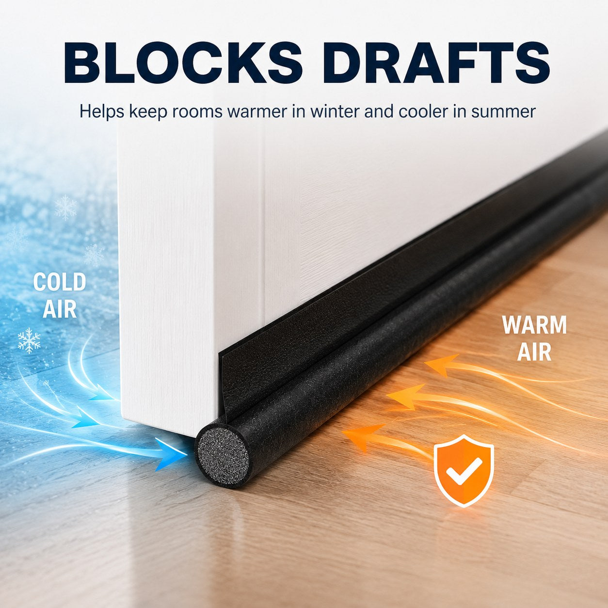 Blocks draughts to keep rooms warmer and cooler