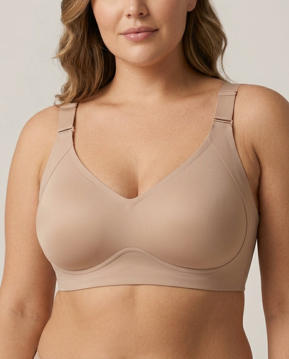 Dalia Plus Size Wirefree Support Bra Beige Nude Front Close Product Detail