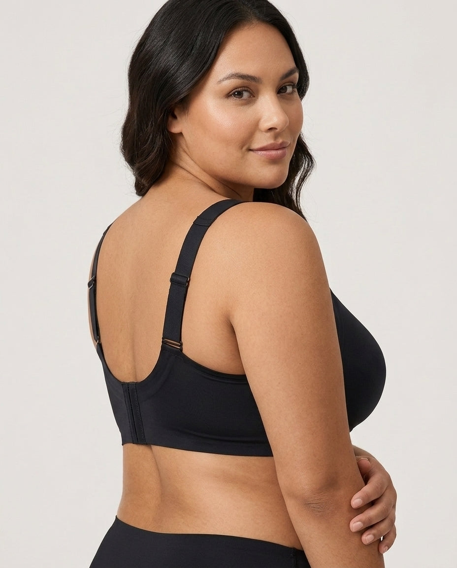 Dalia Plus Size Wirefree Support Bra Black Back Hook Closure Strap Detail