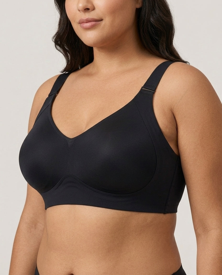 Dalia Plus Size Wirefree Support Bra Black Front Close Product Detail