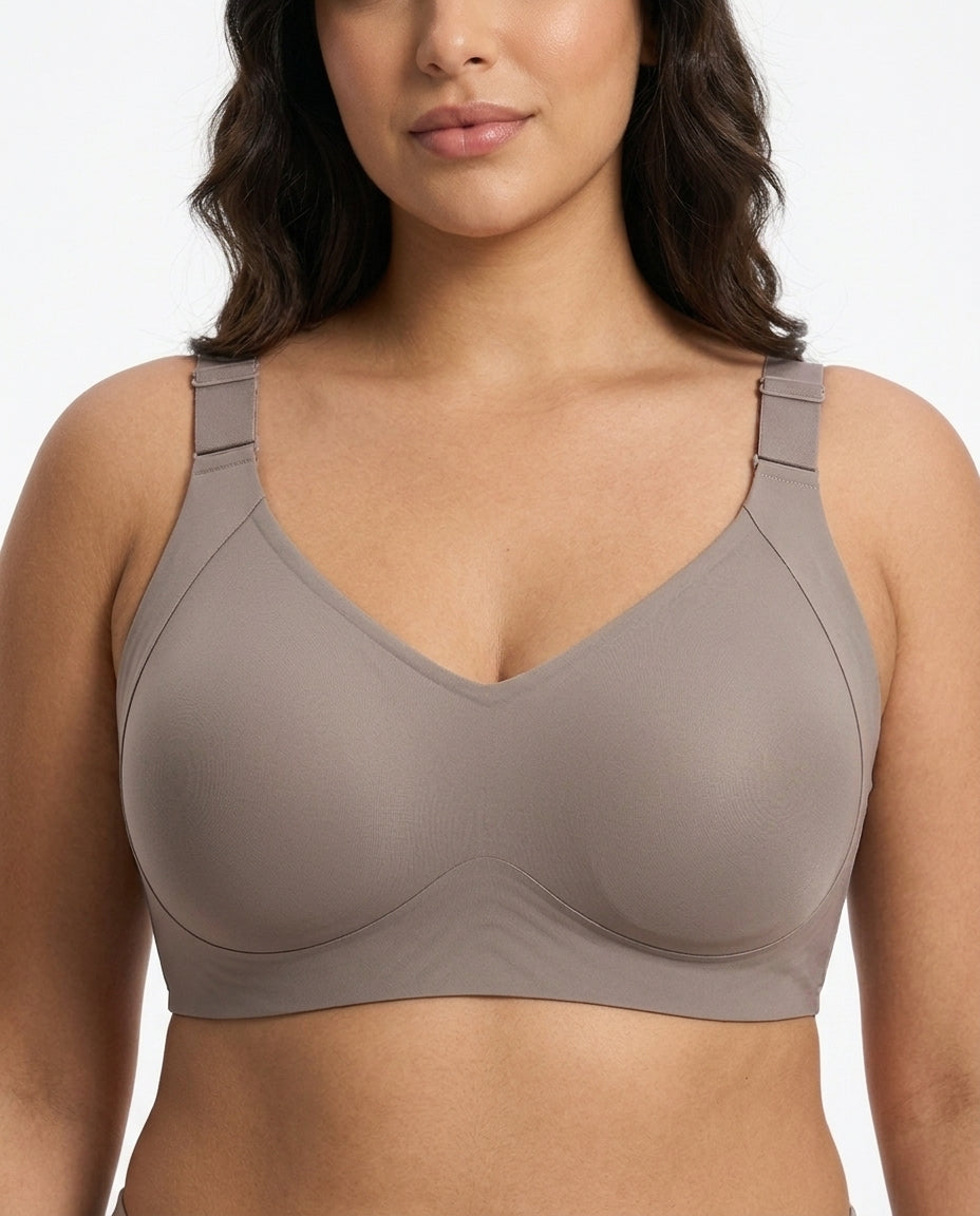Dalia Plus Size Wirefree Support Bra Taupe Gray Front Close Product Detail