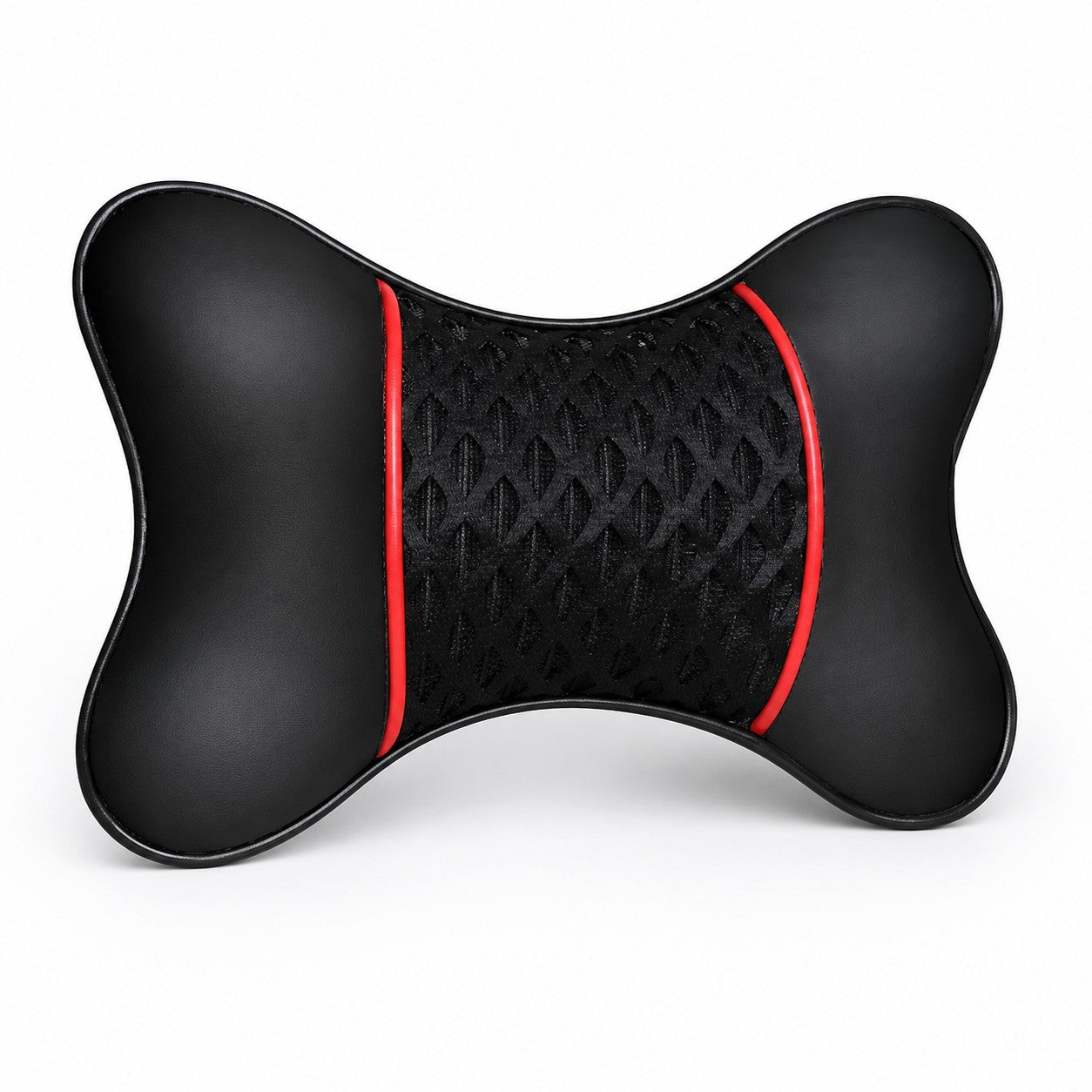 DriveRest car neck pillow in black with red stitching