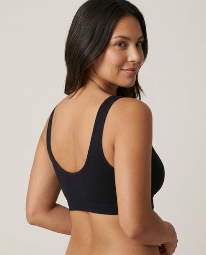 Eleni Ruched Wirefree Bralette Black Scoop Back View