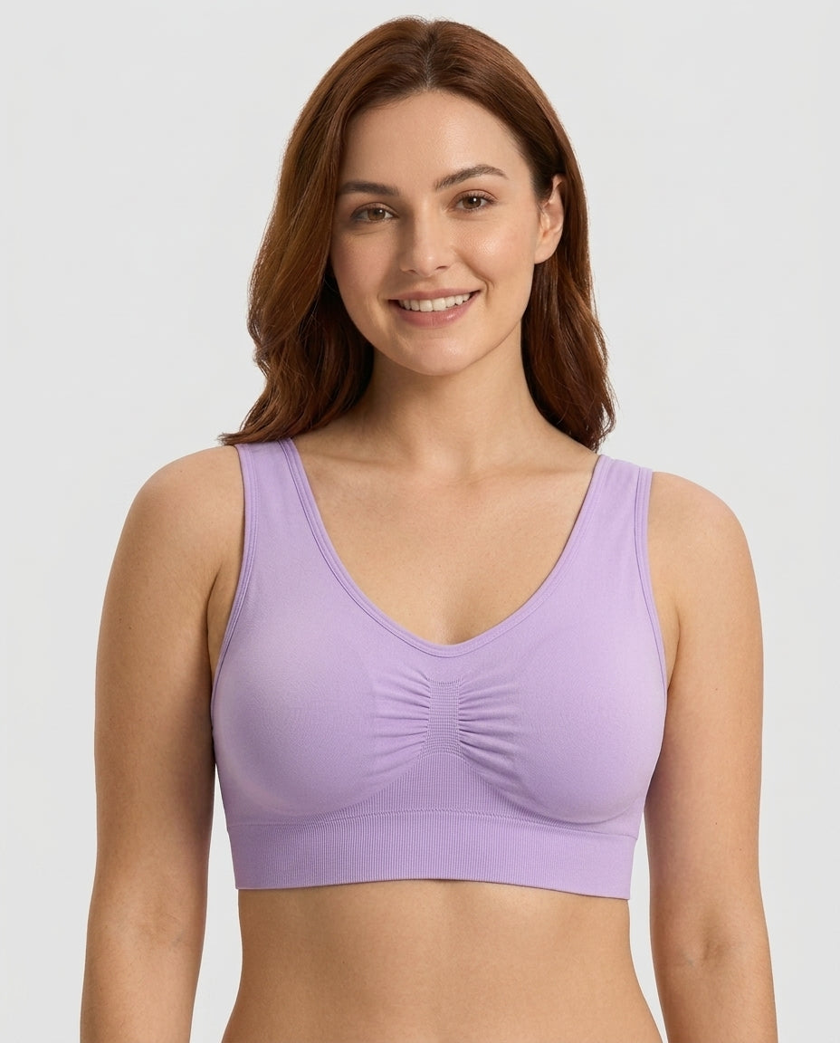 Eleni Ruched Wirefree Bralette Lavender Ruched Detail