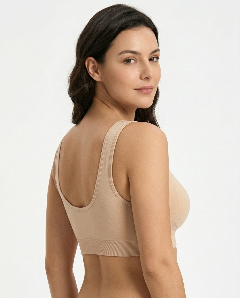 Eleni Ruched Wirefree Bralette Nude Scoop Back View