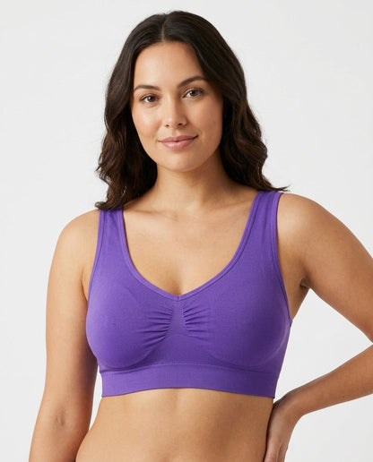 Eleni Ruched Wirefree Bralette Purple Model Front