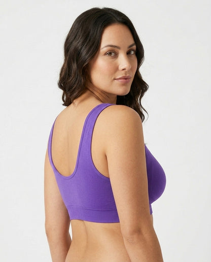 Eleni Ruched Wirefree Bralette Purple Scoop Back View