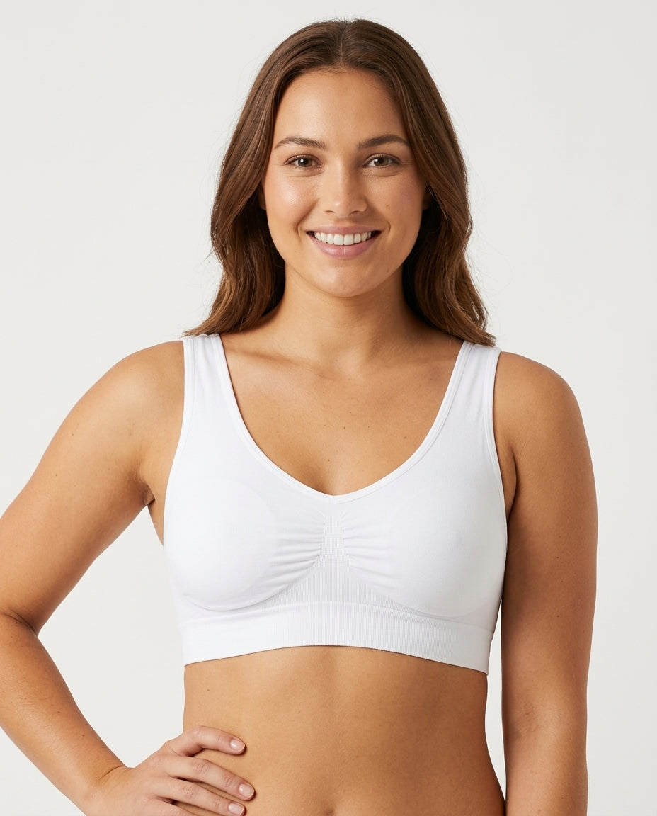 Eleni Ruched Wirefree Bralette White Model Front