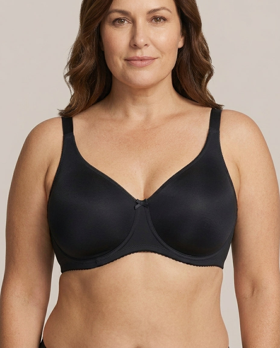 Elia Large Bust Full Coverage Support Bra Black Front Close Product Detail