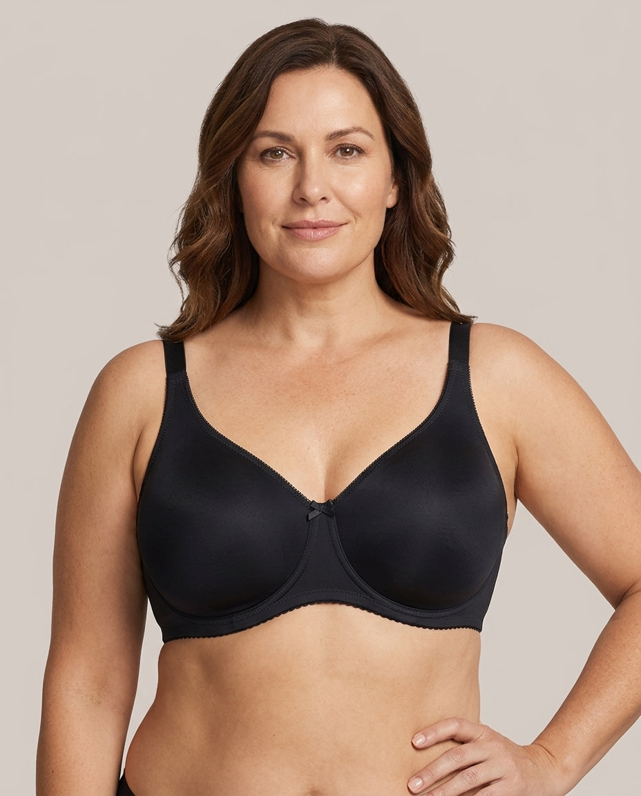 Elia Large Bust Full Coverage Support Bra Black Hero Front Model