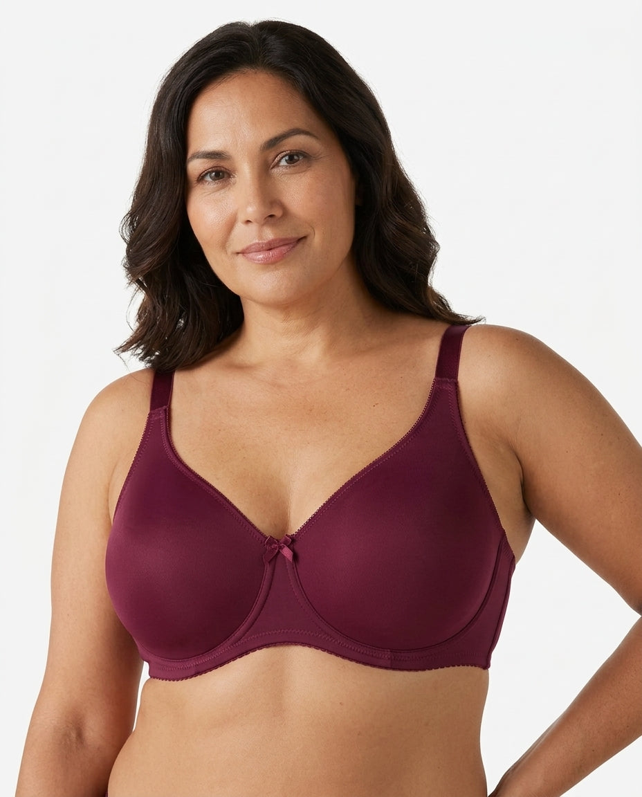 Elia Large Bust Full Coverage Support Bra Burgundy Wine Hero Front Model
