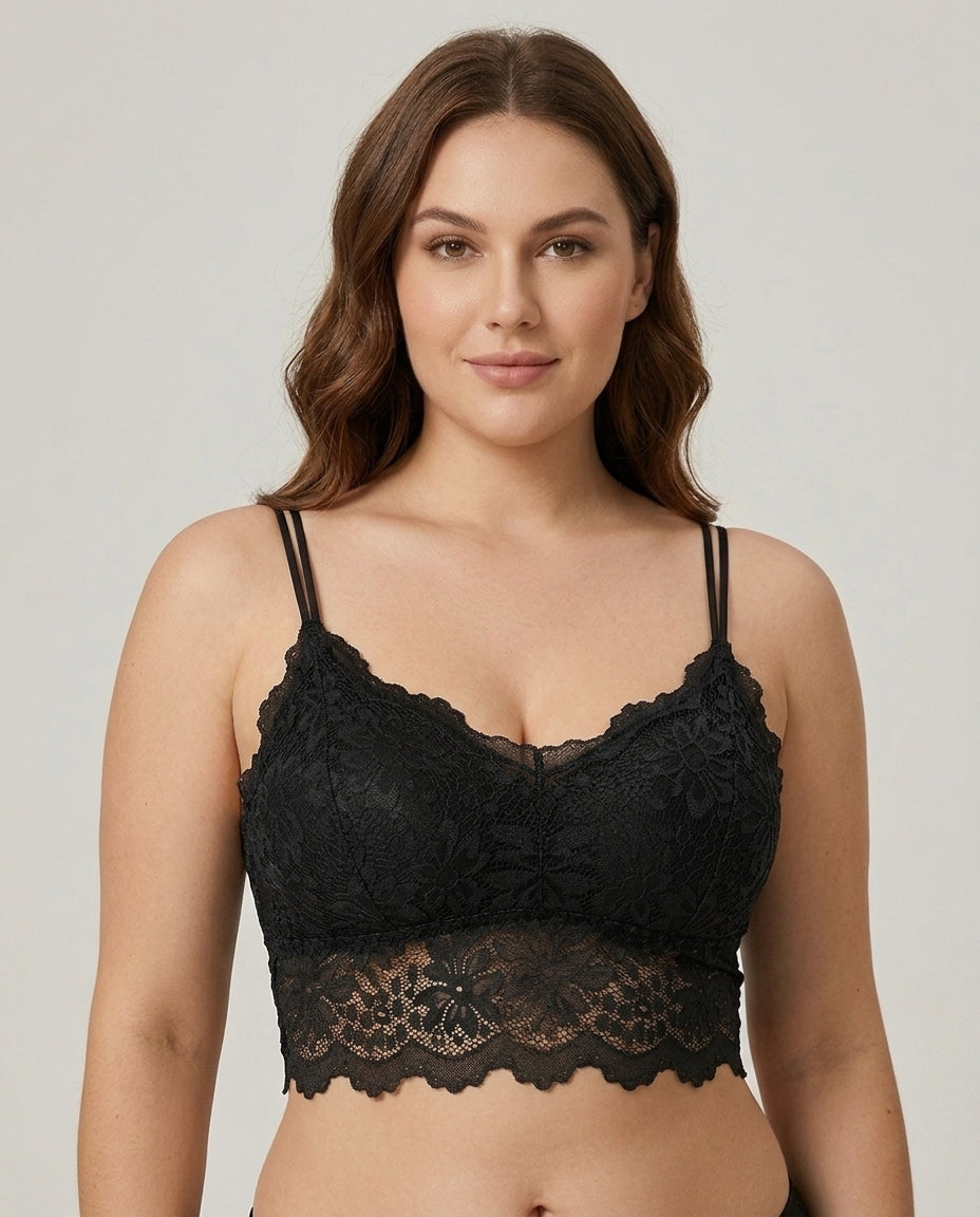 Elodie Floral Lace Longline Bralette Black Front Close Product Detail