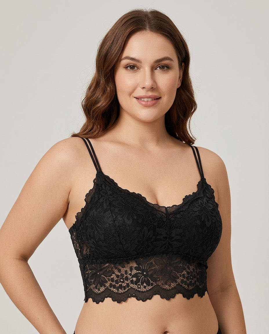 Elodie Floral Lace Longline Bralette Black Hero Front New Zealand model