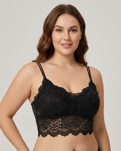 Elodie Floral Lace Longline Bralette Black Hero Front New Zealand model