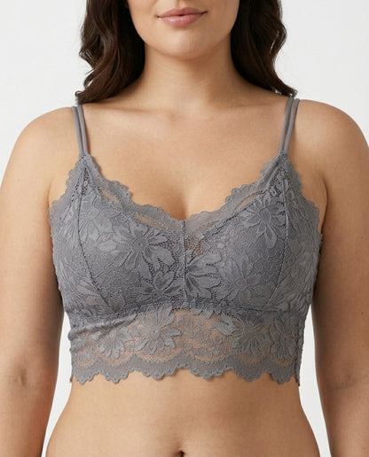 Elodie Floral Lace Longline Bralette Gray Front Close Product Detail