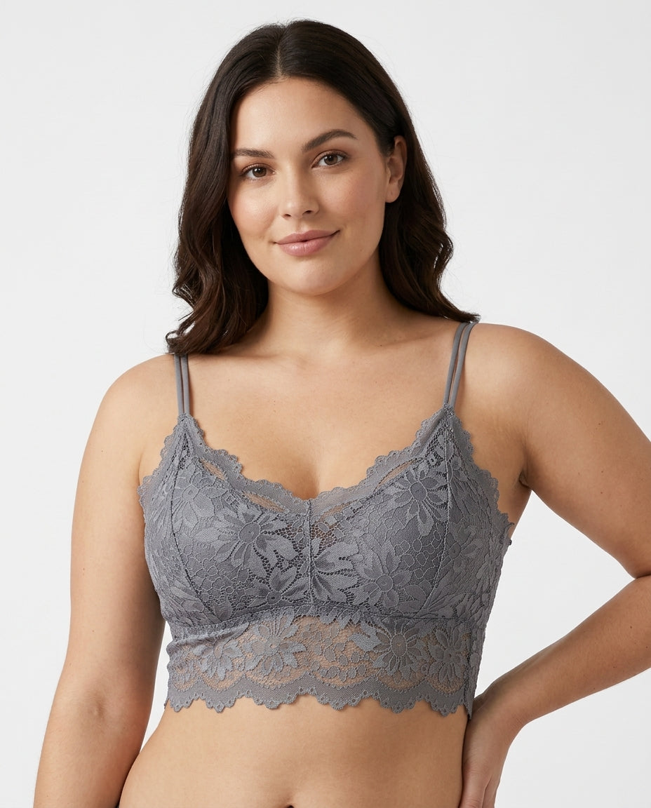 Elodie Floral Lace Longline Bralette Gray Hero Front New Zealand model