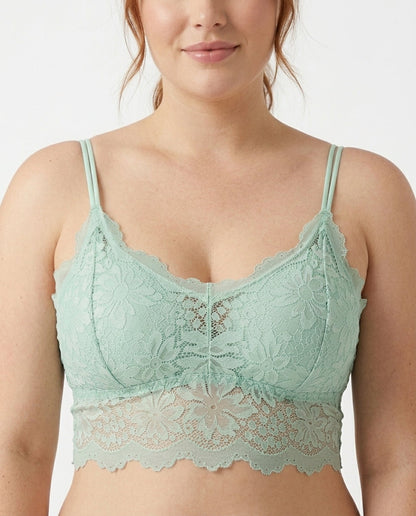 Elodie Floral Lace Longline Bralette Mint Green Front Close Product Detail