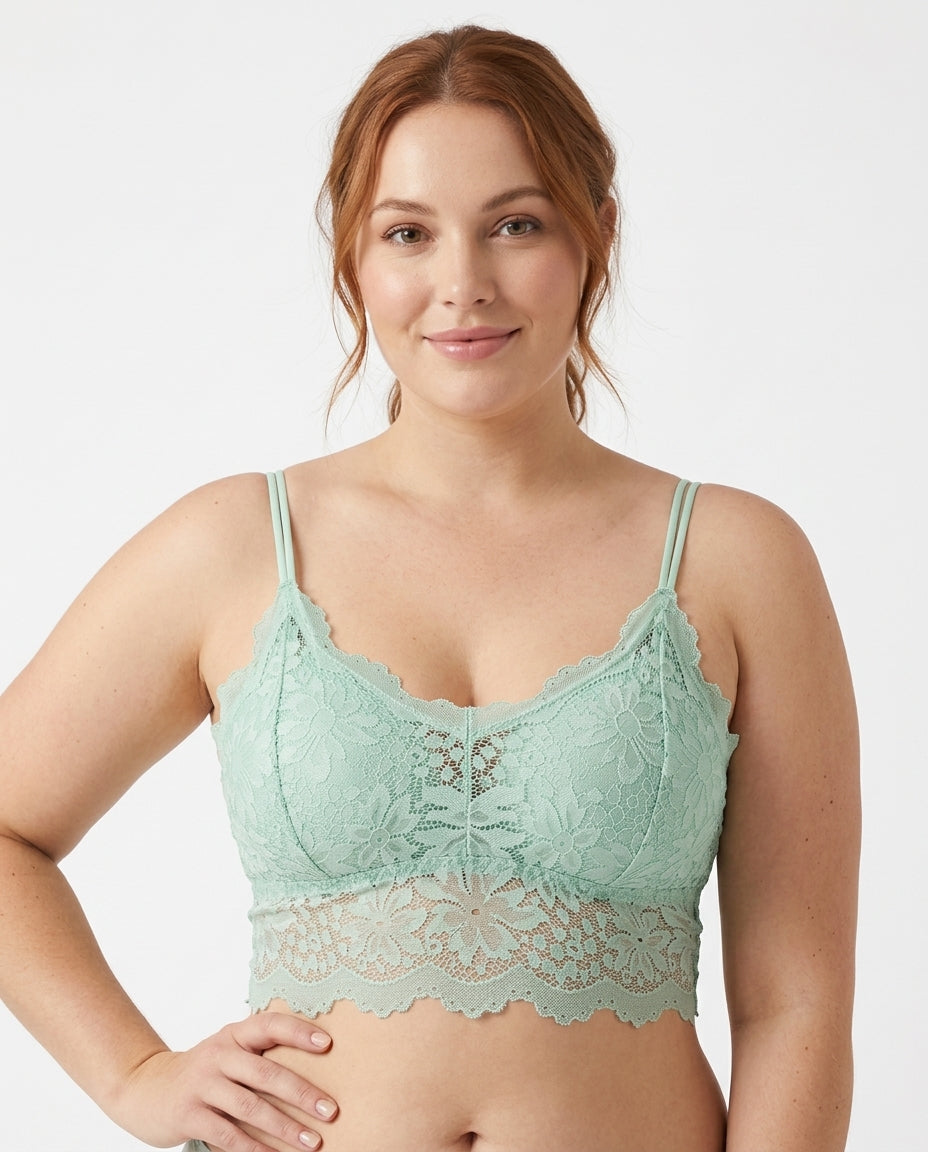 Elodie Floral Lace Longline Bralette Mint Green Hero Front New Zealand model