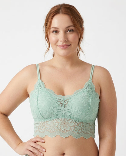 Elodie Floral Lace Longline Bralette Mint Green Hero Front New Zealand model