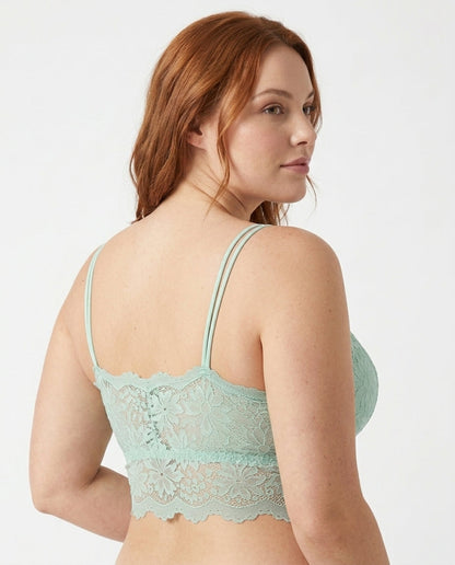 Elodie Floral Lace Longline Bralette Mint Green Side Back Lace Panel Strap Detail
