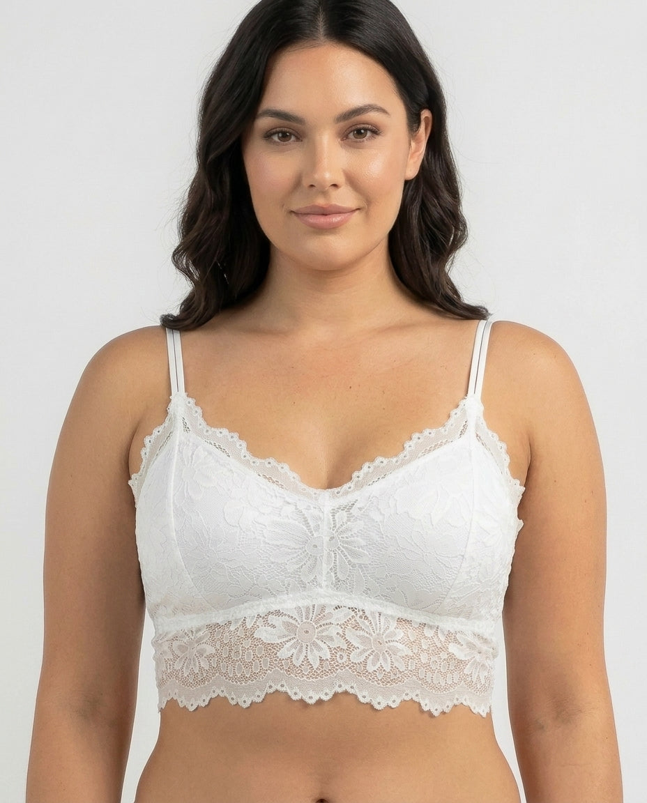 Elodie Floral Lace Longline Bralette White Front Close Product Detail