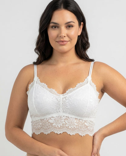 Elodie Floral Lace Longline Bralette White Hero Front New Zealand model