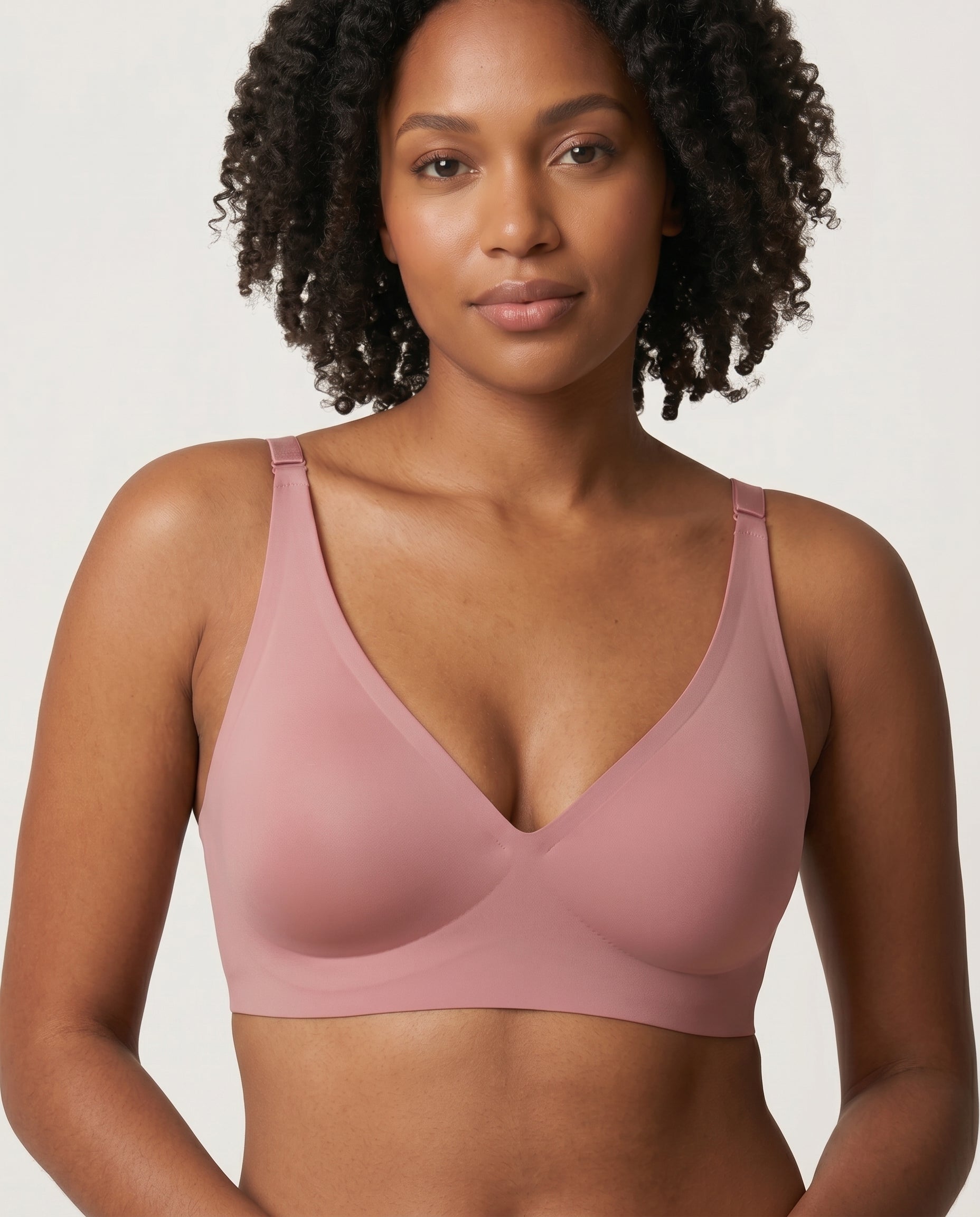 Faye Seamless Deep V Wireless Bralette Dusty Rose Product Front