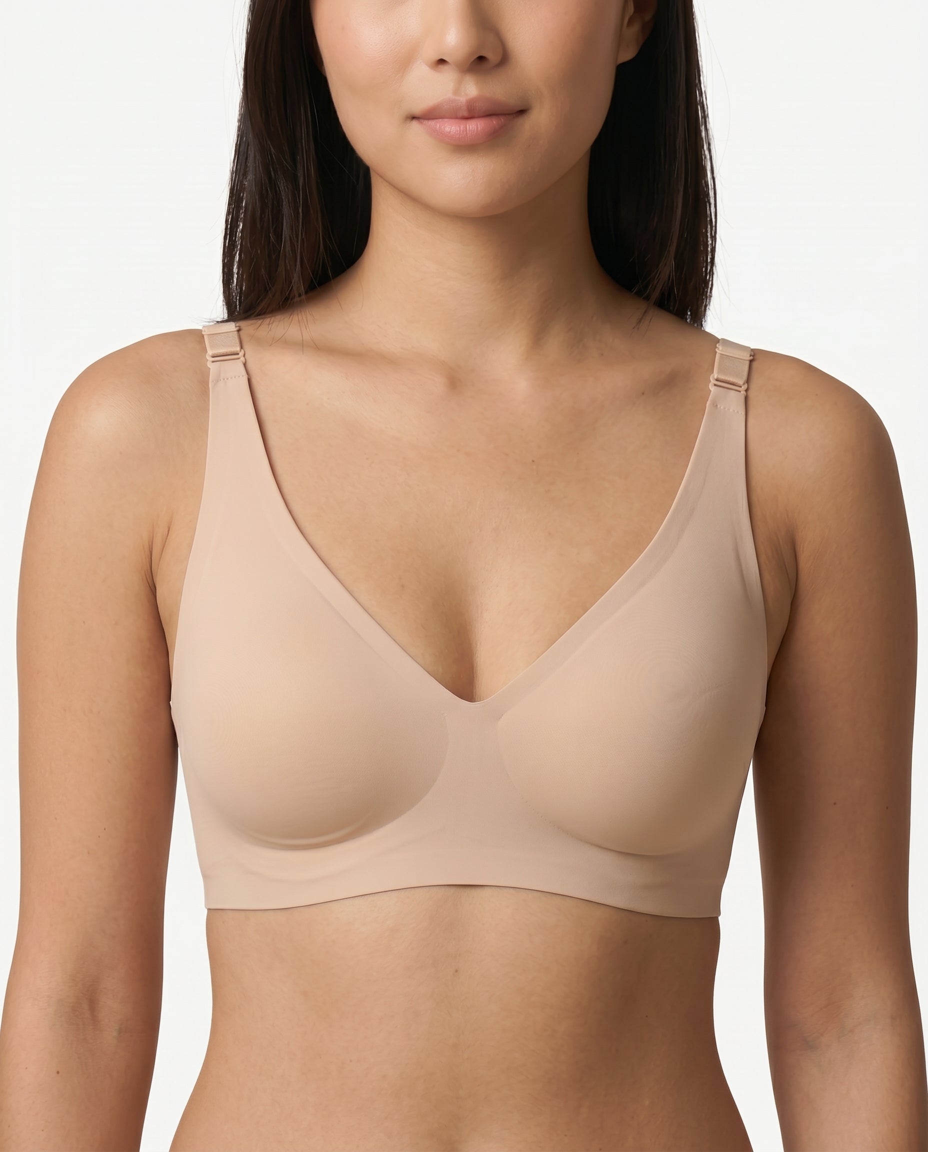 Faye Seamless Deep V Wireless Bralette Nude Product Front