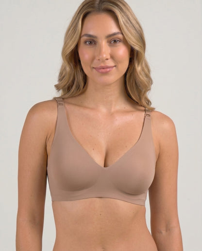 Faye Seamless Deep V Wireless Bralette Taupe Product Front