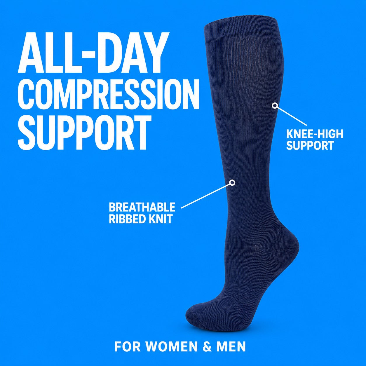 All-day compression support, knee-high breathable ribbed knit