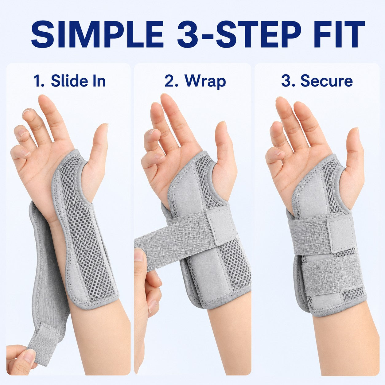 Simple three step fit for the wrist brace